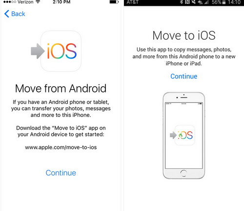 clonar telefone usando o aplicativo Mover para iOS