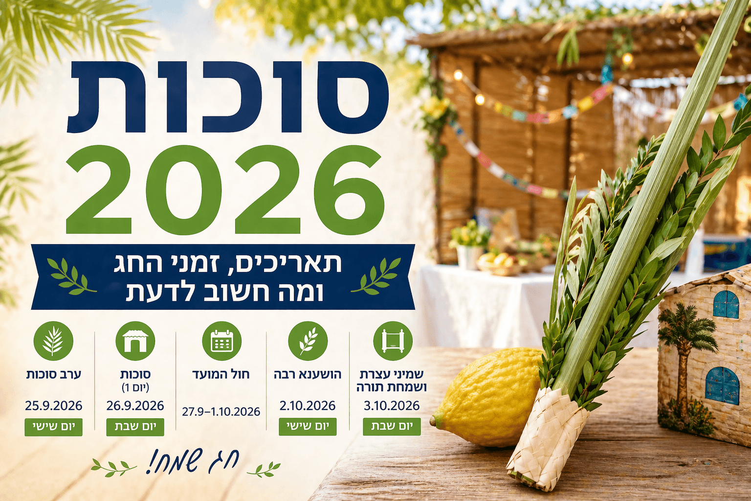 סוכות 2026: תאריכים, זמני החג ומה חשוב לדעת