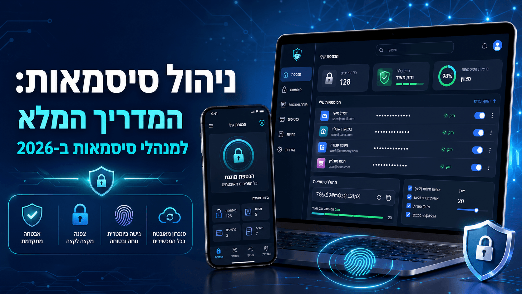 ניהול סיסמאות: המדריך המלא למנהלי סיסמאות ב‑2026
